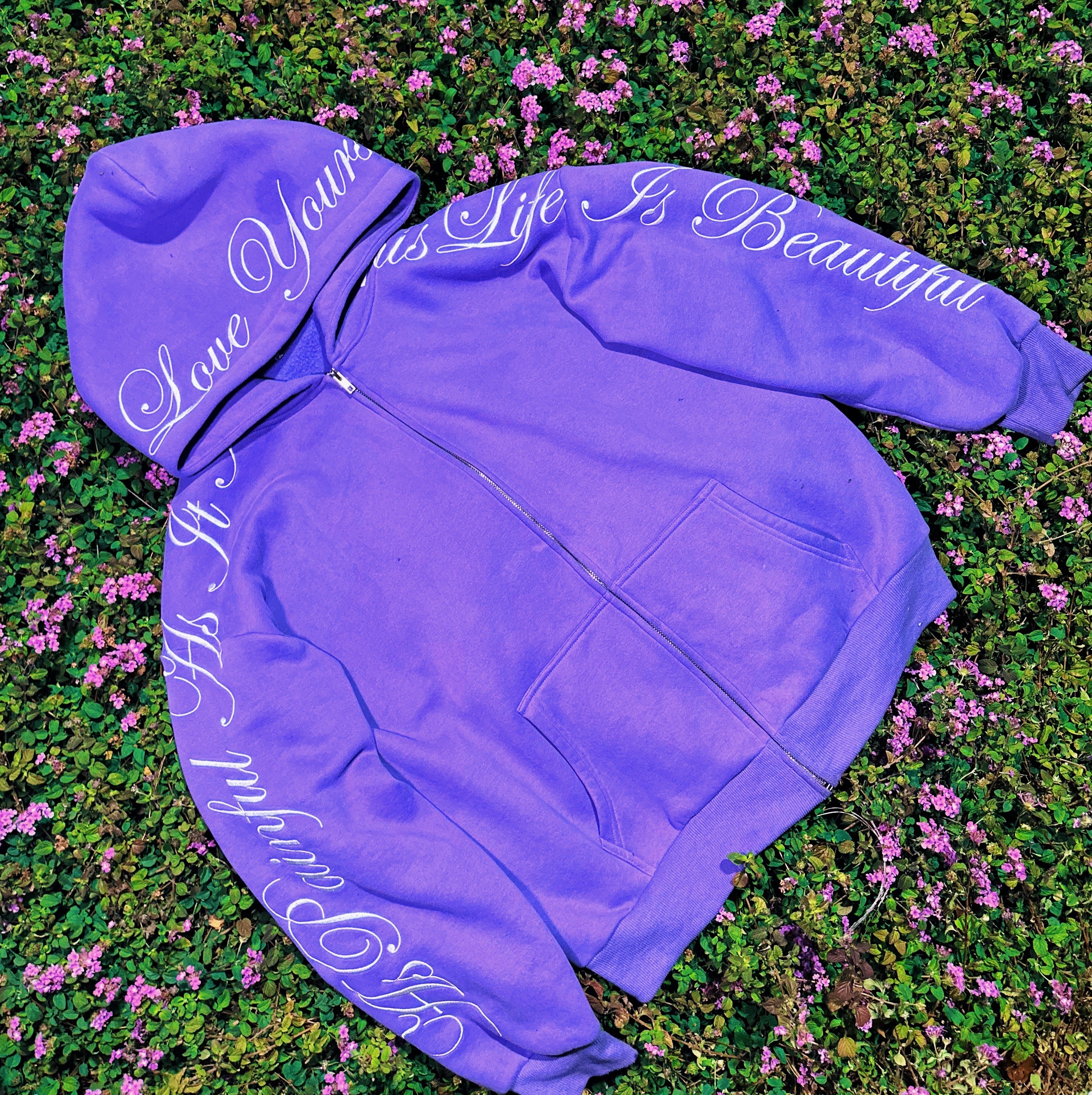 LOVE YOURSELF EMBROIDERED ZIP-UP - LAVENDER