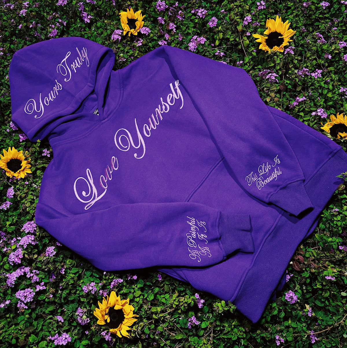 LOVE YOURSELF EMBROIDERED HOODIE - PURPLE