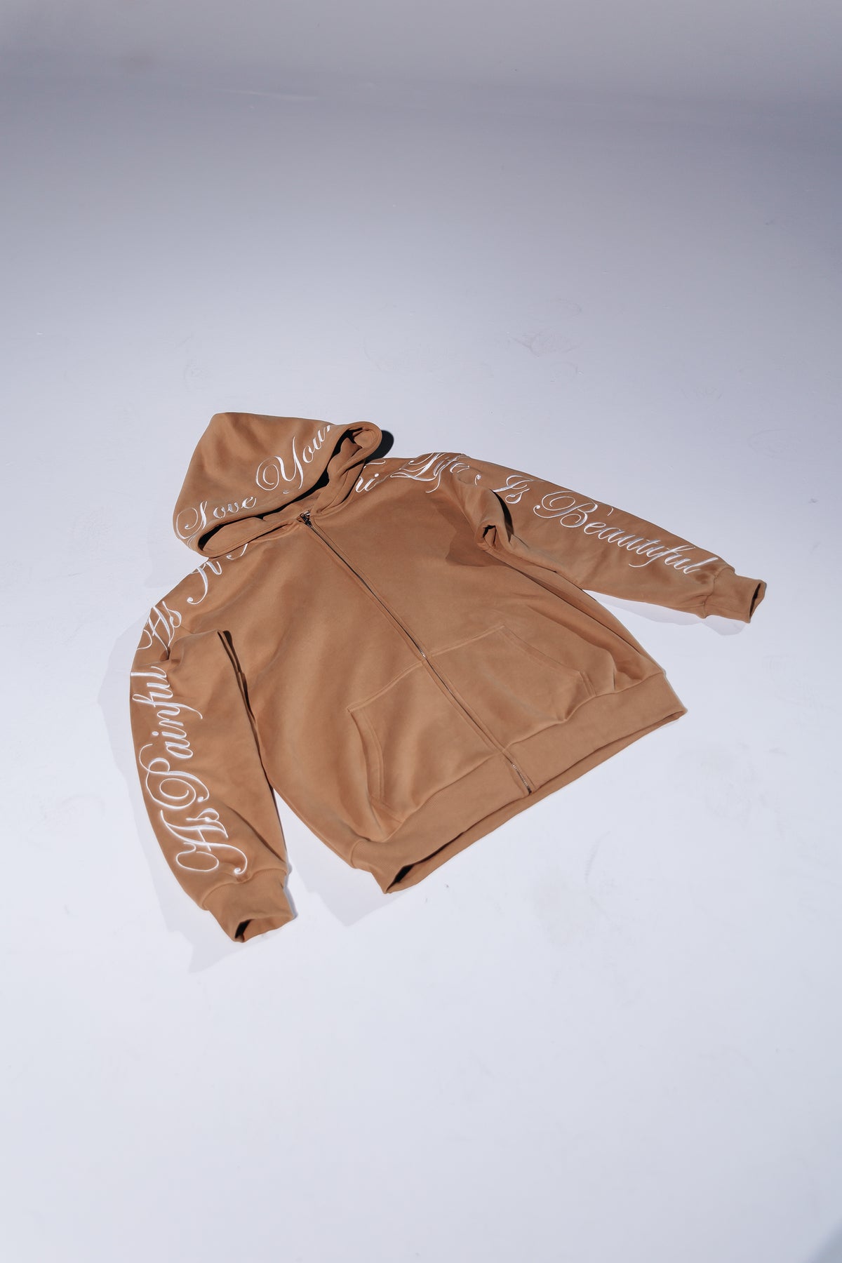 LOVE YOURSELF EMBROIDERED ZIP-UP - MOCHA