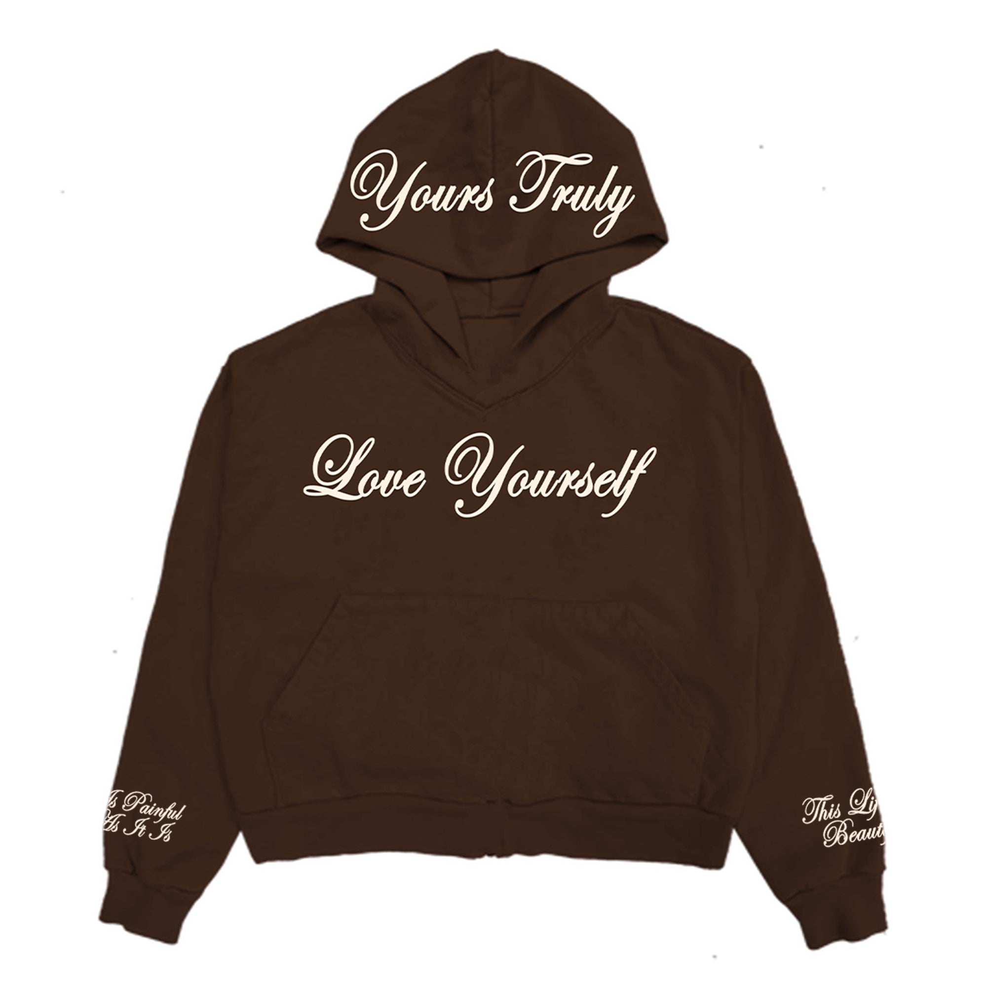 LOVE YOURSELF EMBROIDERED HOODIE - BROWN