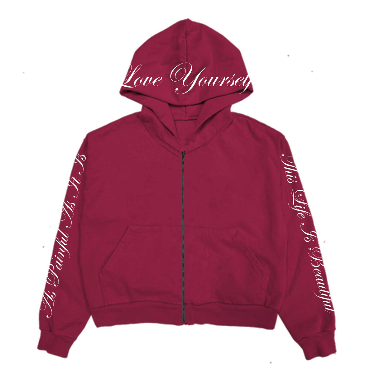 LOVE YOURSELF EMBROIDERED ZIP-UP - BURGUNDY