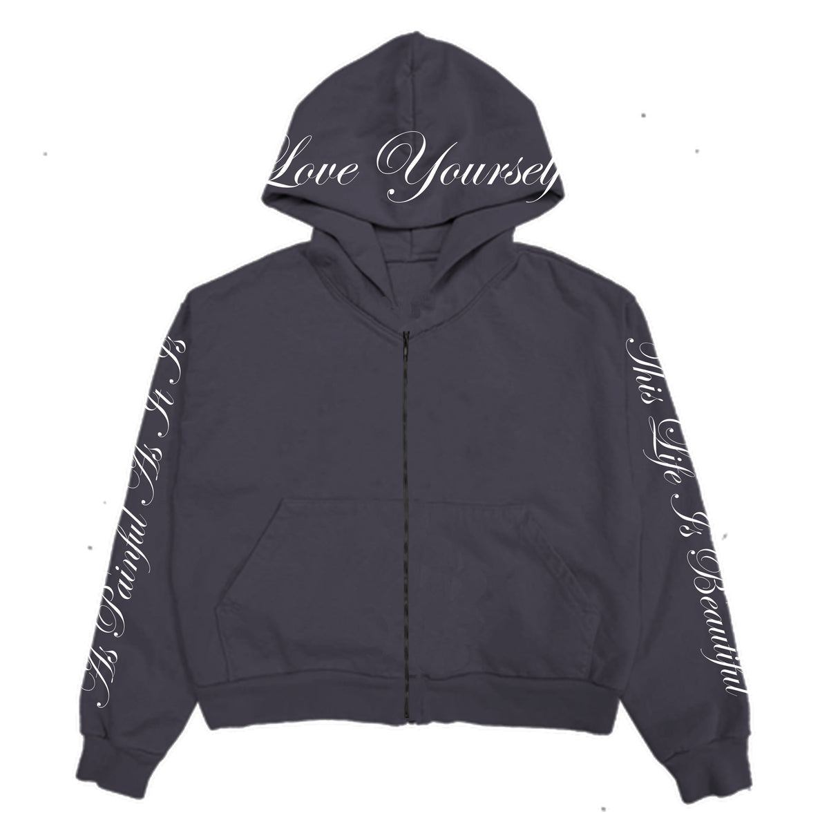 LOVE YOURSELF EMBROIDERED ZIP-UP - GREY