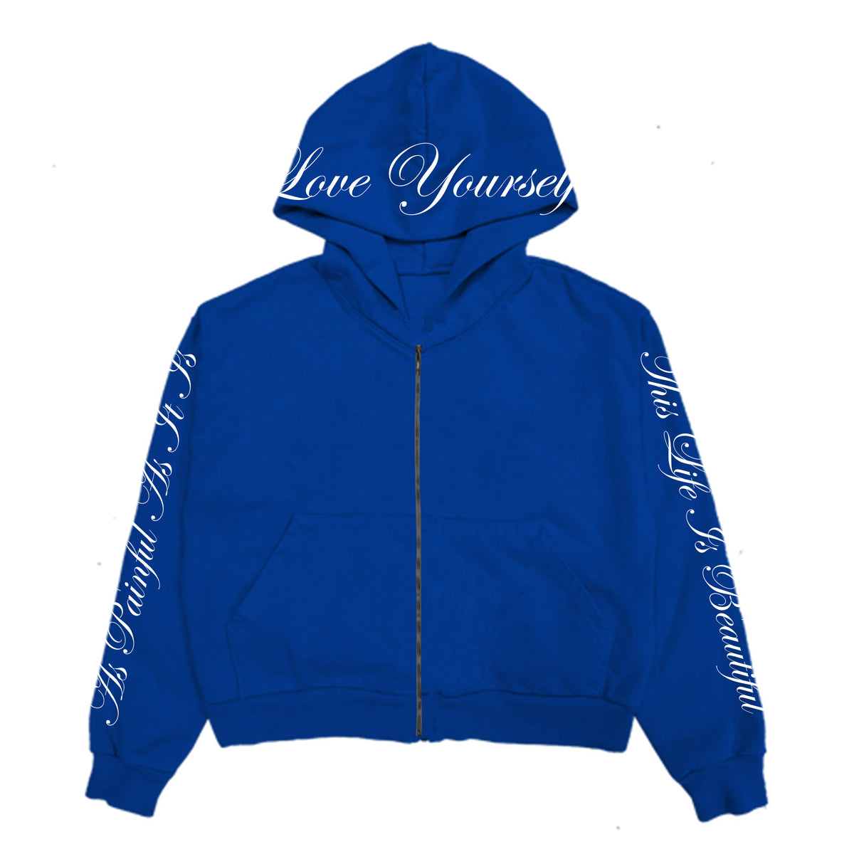 LOVE YOURSELF EMBROIDERED ZIP-UP - BLUE