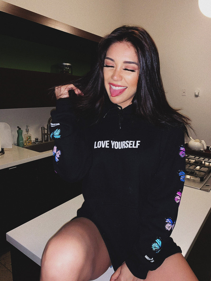Love Yourself Broken Butterfly Hoodie - Black - Yours Truly Clothing