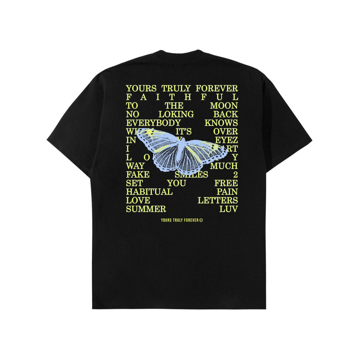BUTTERFLY SONG TEE - BLACK SHIRT Yours Truly Clothing