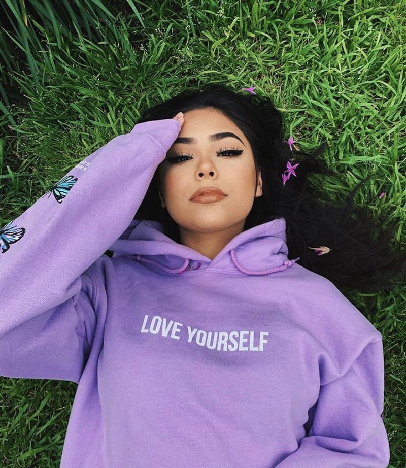 Love Yourself Broken Butterfly Hoodie - Purple - Yours Truly Clothing