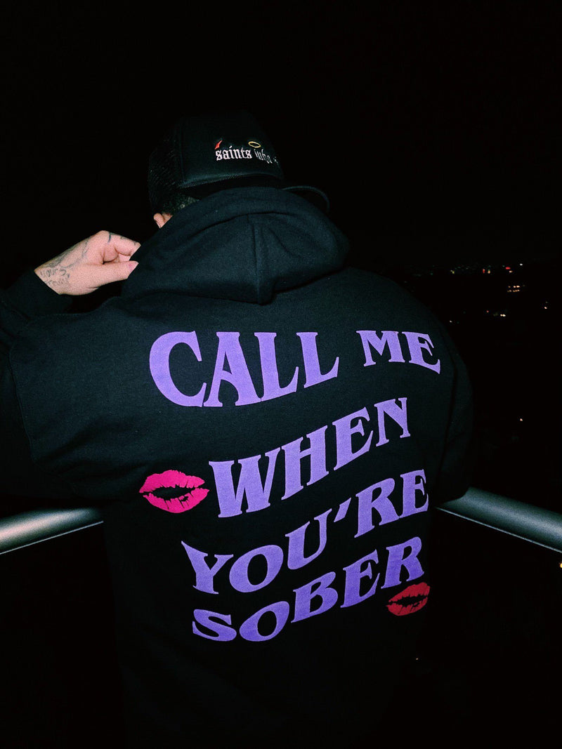 CALL ME WHEN YOU’RE SOBER PUFF PRINT HOODIE - BLACK Shirts & Tops Yours Truly Clothing 